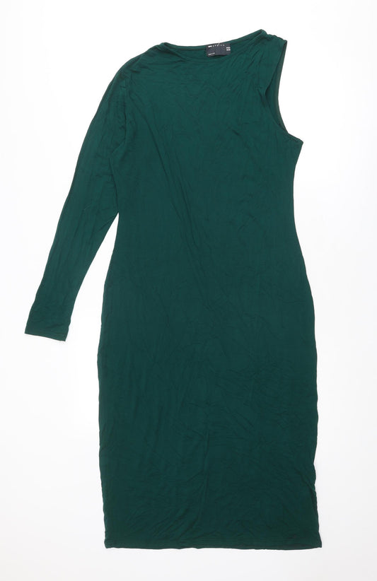ASOS Womens Green Paisley Viscose Shift Size 18 One Shoulder Pullover