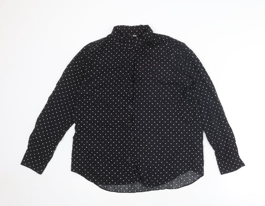 H&M Womens Black Polka Dot Viscose Basic Button-Up Size M Collared