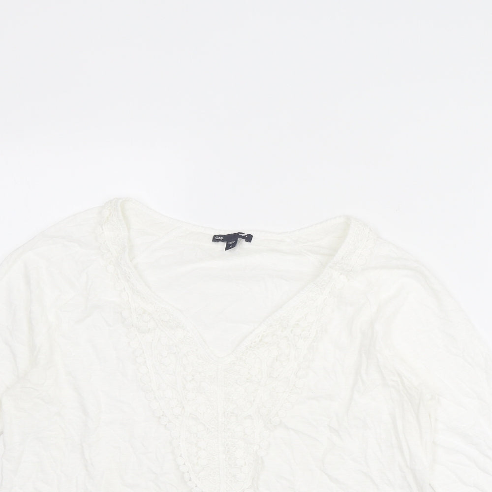 Gap Womens White Cotton Basic T-Shirt Size M V-Neck