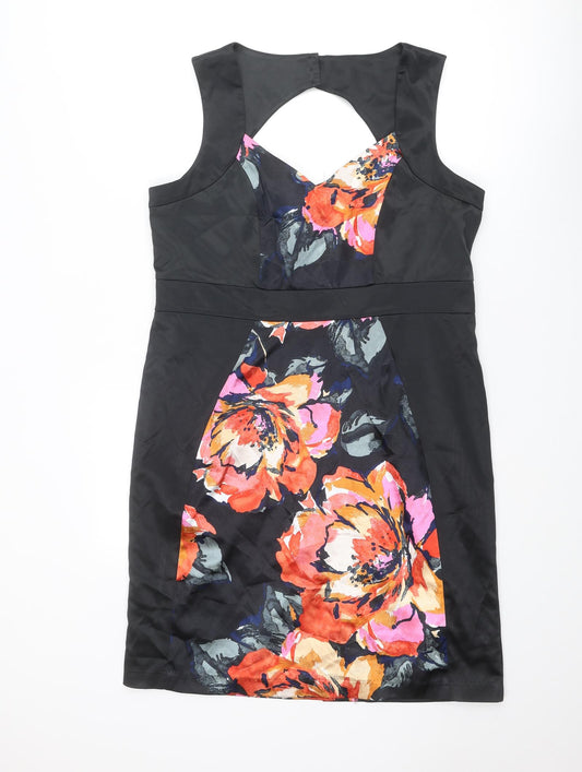 Kaleidoscope Womens Black Floral Polyester Shift Size 18 V-Neck Zip