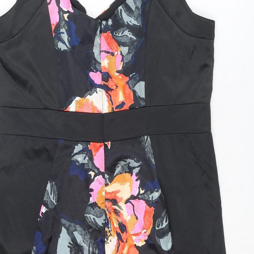 Kaleidoscope Womens Black Floral Polyester Shift Size 18 V-Neck Zip