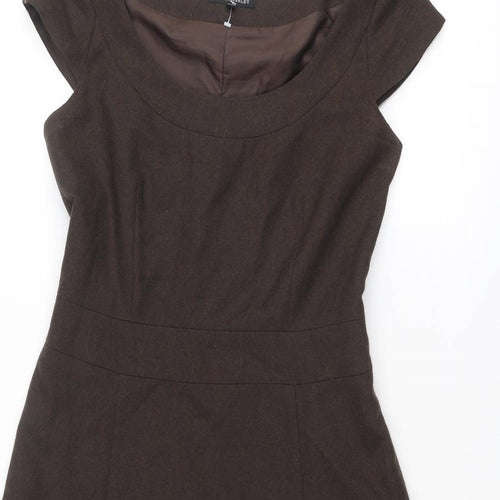 Laura Ashley Womens Brown Wool Trapeze & Swing Size 12 Round Neck Zip