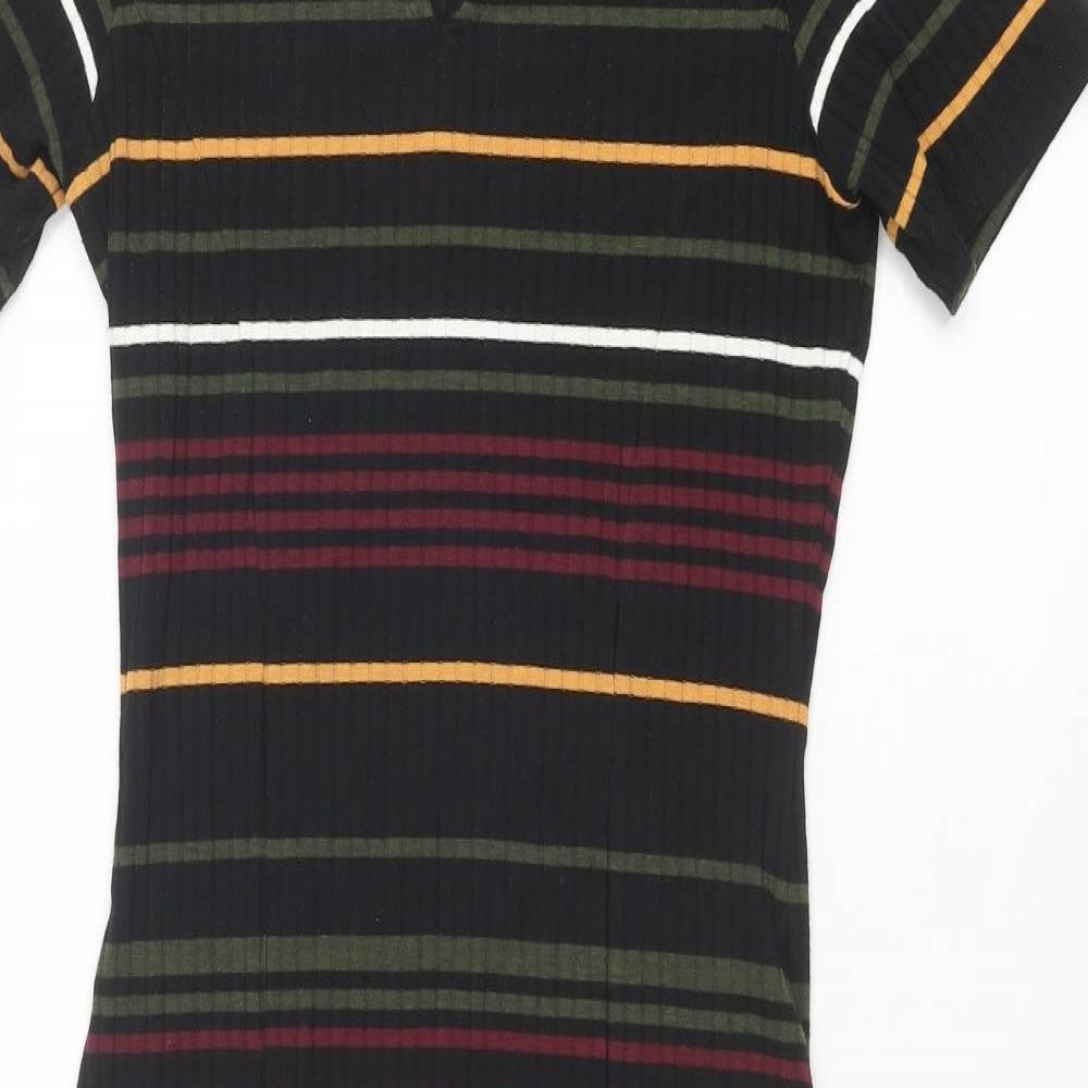ASOS Womens Multicoloured Striped Polyester Bodycon Size 10 V-Neck Pullover