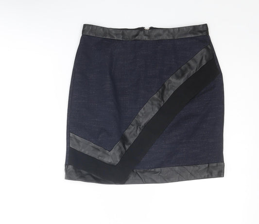 River Island Womens Blue Polyester A-Line Skirt Size 12 Zip