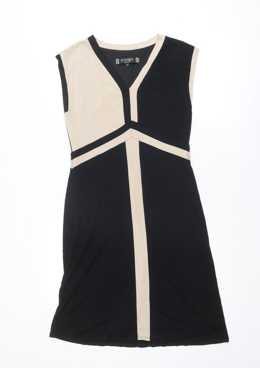 Principles Womens Black Colourblock Viscose A-Line Size 10 V-Neck Pullover