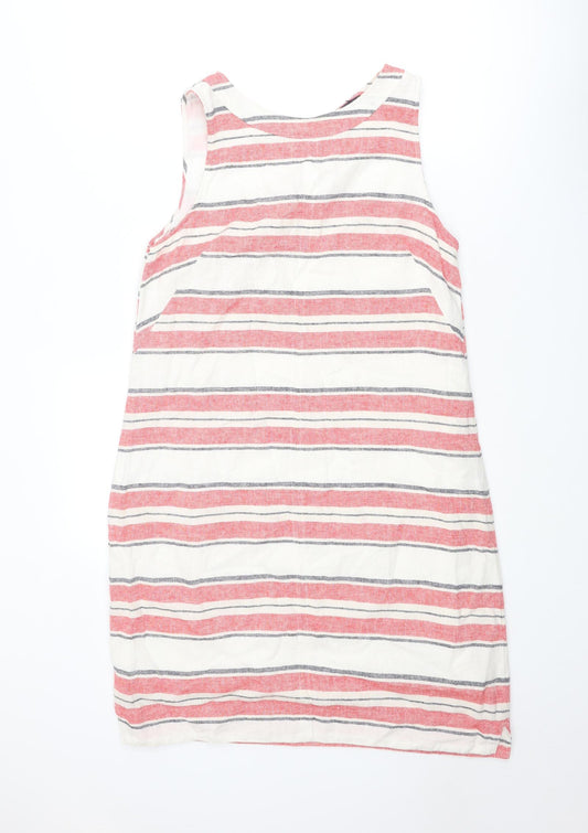 Marks and Spencer Womens Multicoloured Striped Linen A-Line Size 12 Round Neck Pullover