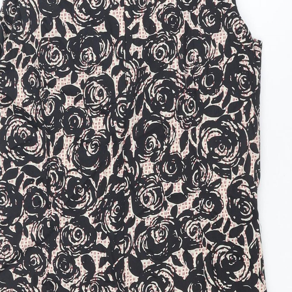 Epilogue Womens Black Floral Polyester Shift Size 14 V-Neck Zip