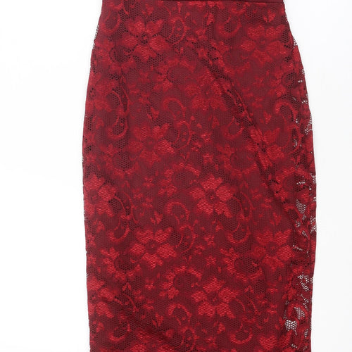 Boohoo Womens Red Floral Polyester Bodycon Size 8 Sweetheart Pullover