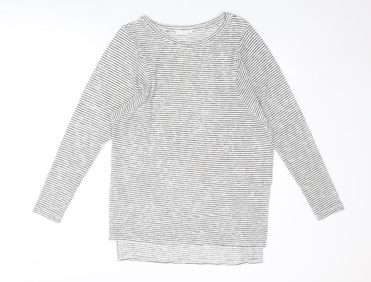 Zara Womens Grey Striped Polyester Basic T-Shirt Size L Round Neck