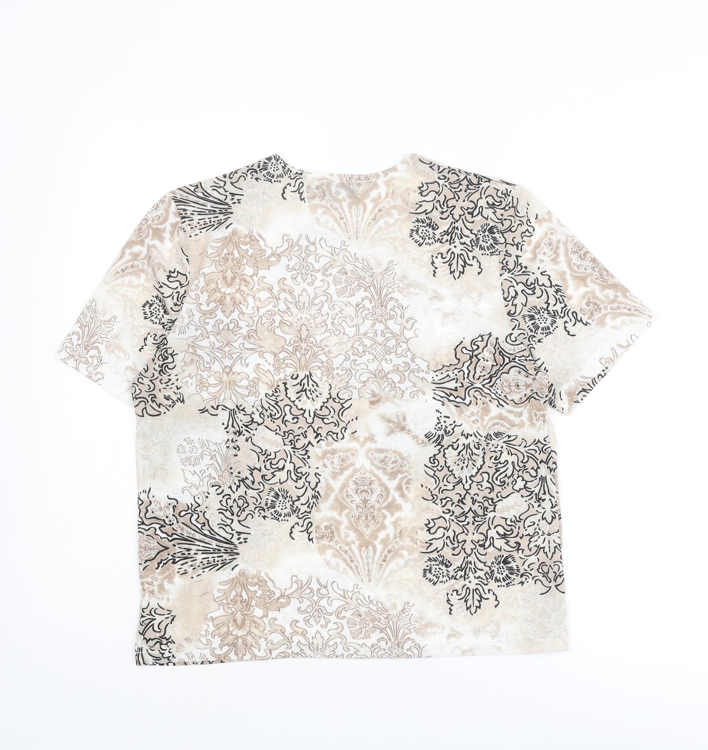 TIGI Womens Beige Geometric Polyester Basic T-Shirt Size 14 Round Neck - Size 14-16