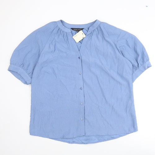 Capsule Womens Blue Polyester Basic Button-Up Size 18 V-Neck