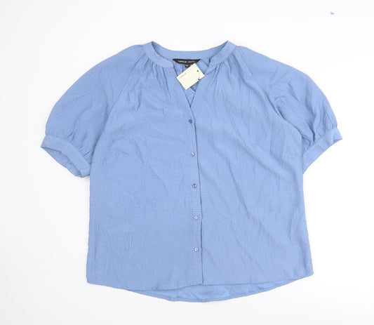 Capsule Womens Blue Polyester Basic Button-Up Size 18 V-Neck