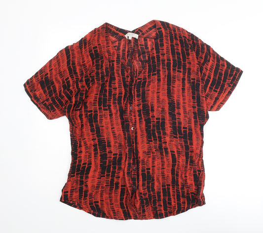 EAST Womens Red Geometric Lyocell Basic Button-Up Size M V-Neck