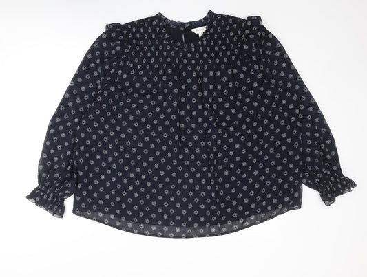 Per Una Womens Blue Geometric Polyester Basic Blouse Size 18 Round Neck