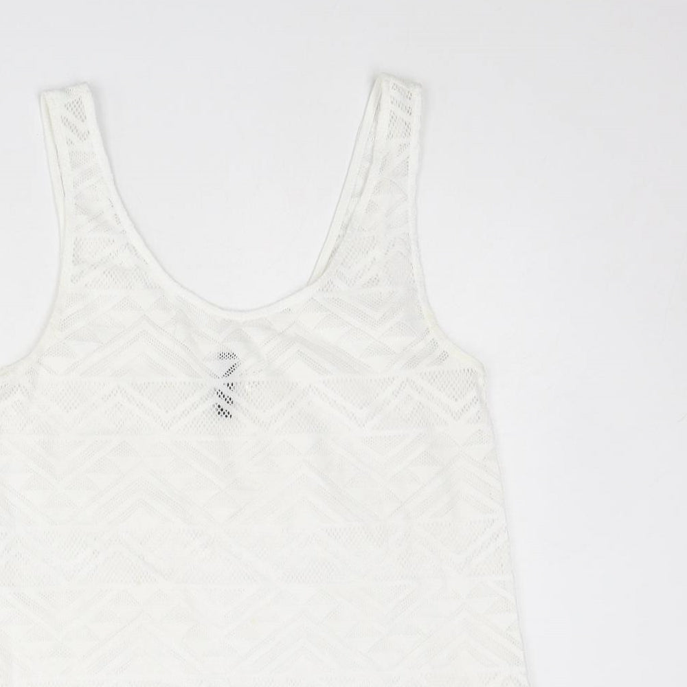 Divided by H&M Womens White Geometric Polyester Basic Tank Size S Round Neck