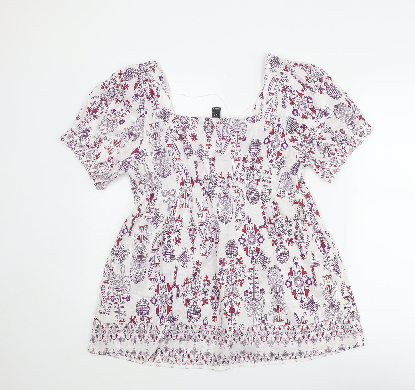 H&M Womens Multicoloured Geometric Cotton Basic Blouse Size 18 Square Neck