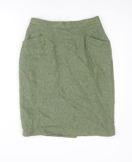 Marcelle Griffon Womens Green Herringbone Acrylic A-Line Skirt Size 28 in Zip