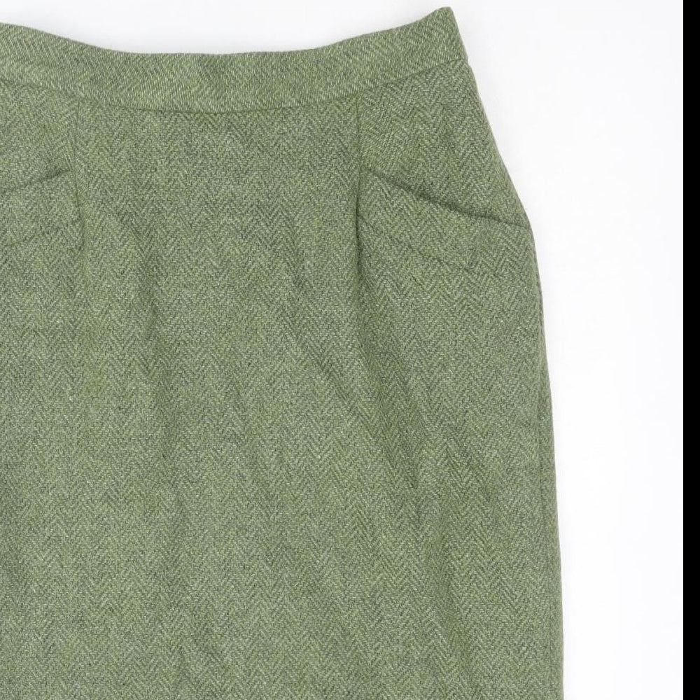 Marcelle Griffon Womens Green Herringbone Acrylic A-Line Skirt Size 28 in Zip