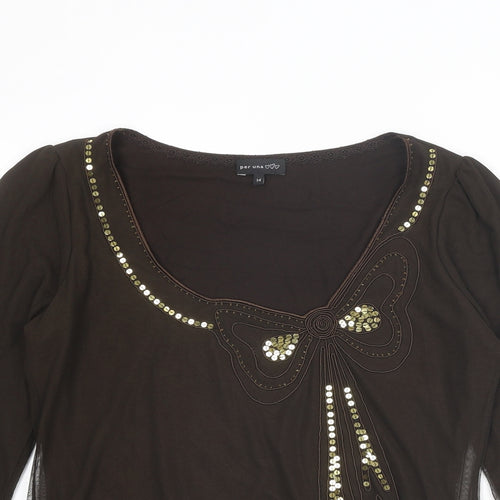Per Una Womens Brown Polyester Basic Blouse Size 14 Scoop Neck