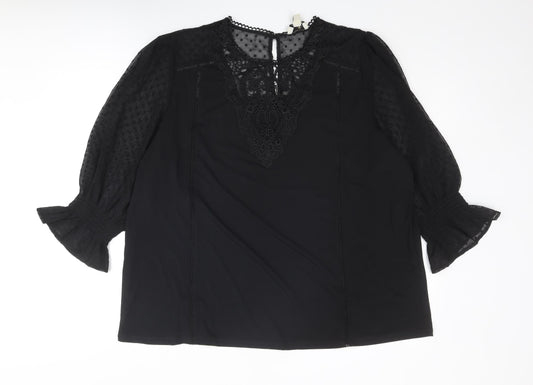 Love & Roses Womens Black Polyester Basic Blouse Size 20 Round Neck - Mesh Sleeve
