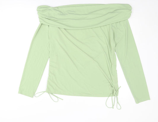 Zara Womens Green Polyester Basic T-Shirt Size 2XL Off the Shoulder