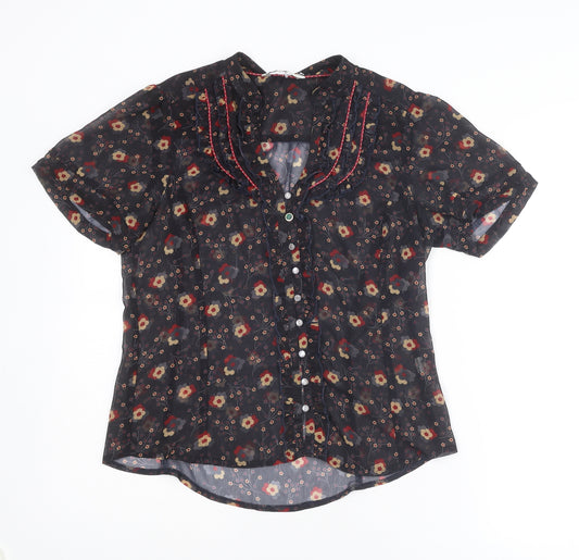 Jasper Conran Womens Multicoloured Floral Polyester Basic Button-Up Size 14 V-Neck