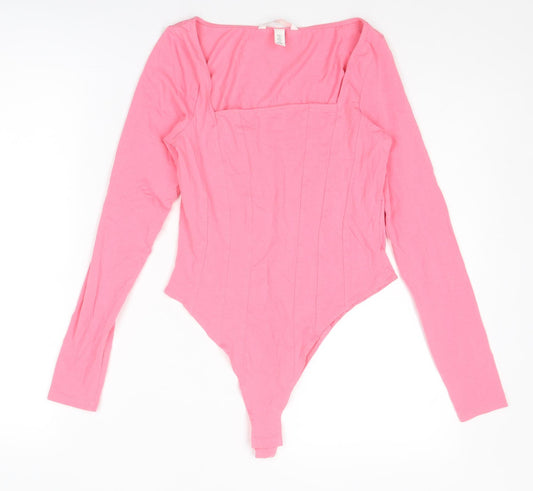 H&M Womens Pink Cotton Bodysuit One-Piece Size S Snap