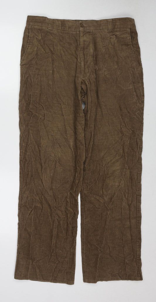 Farah Mens Brown Cotton Trousers Size 34 in L31 in Regular Zip