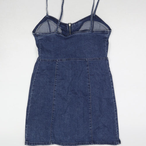Denim & Co. Womens Blue Cotton Mini Size 12 V-Neck Zip
