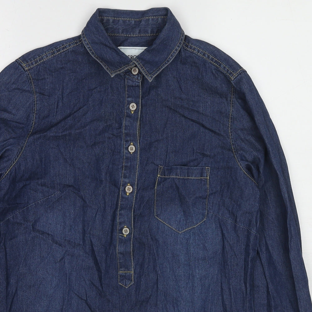Cherokee Womens Blue Cotton Basic Button-Up Size 6 Collared