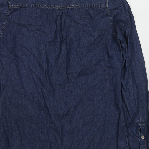 Cherokee Womens Blue Cotton Basic Button-Up Size 6 Collared