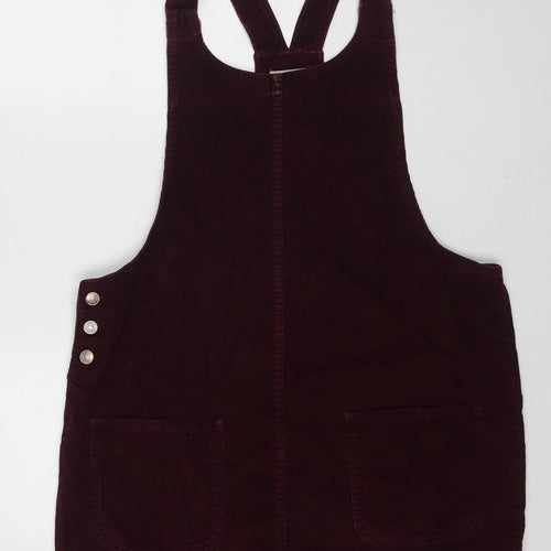 Denim & Co. Womens Red Cotton Pinafore/Dungaree Dress Size 18 Round Neck Pullover - Pinafore