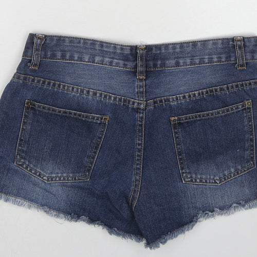 Yes Yes Womens Blue Cotton Hot Pants Shorts Size 10 Regular Zip