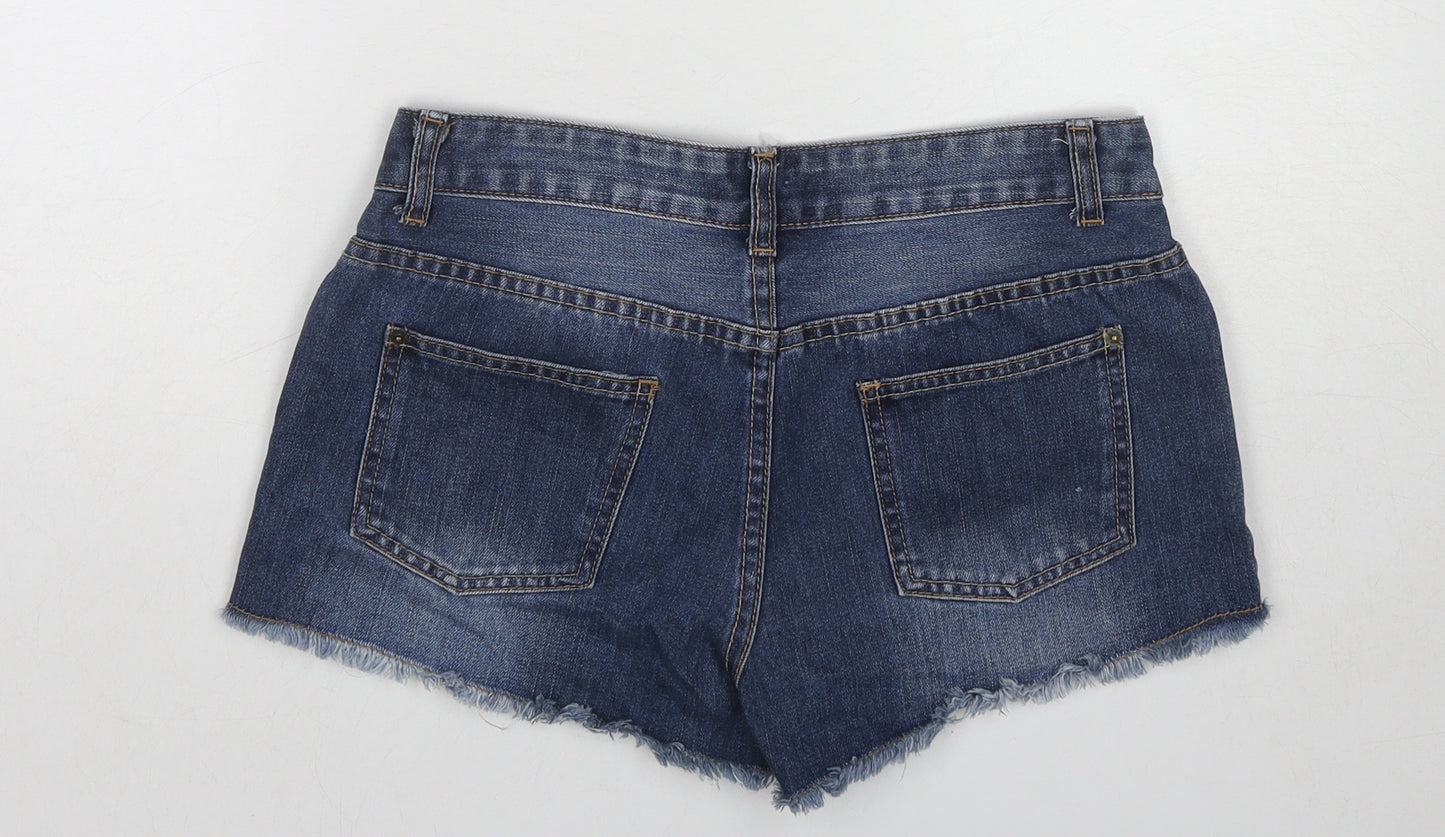 Yes Yes Womens Blue Cotton Hot Pants Shorts Size 10 Regular Zip