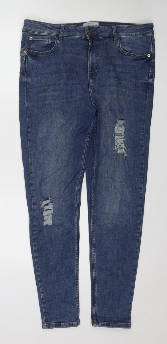 New Look Womens Blue Cotton Skinny Jeans Size 16 Regular Zip