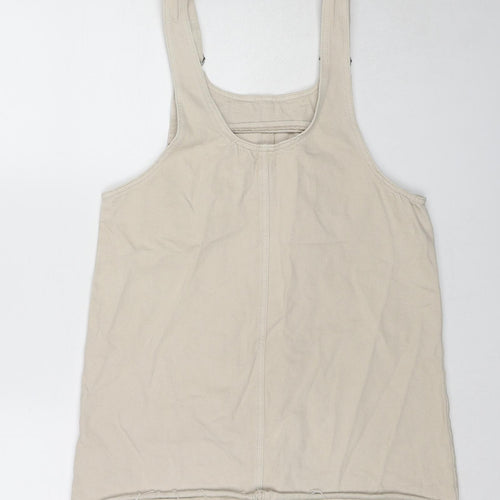 Pull&Bear Womens Beige Cotton Pinafore/Dungaree Dress Size M Round Neck Button