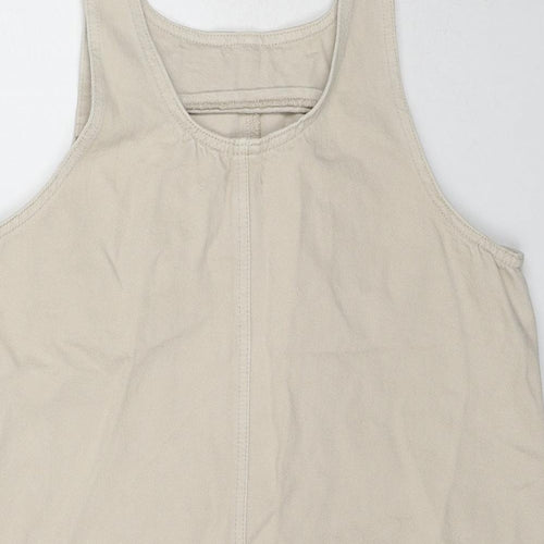 Pull&Bear Womens Beige Cotton Pinafore/Dungaree Dress Size M Round Neck Button