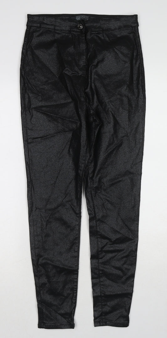Papaya Womens Black Cotton Skinny Jeans Size 12 Regular Zip - Coated