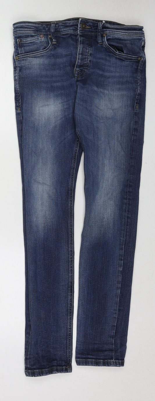 JACK & JONES Mens Blue Cotton Skinny Jeans Size 32 in L30 in Regular Zip
