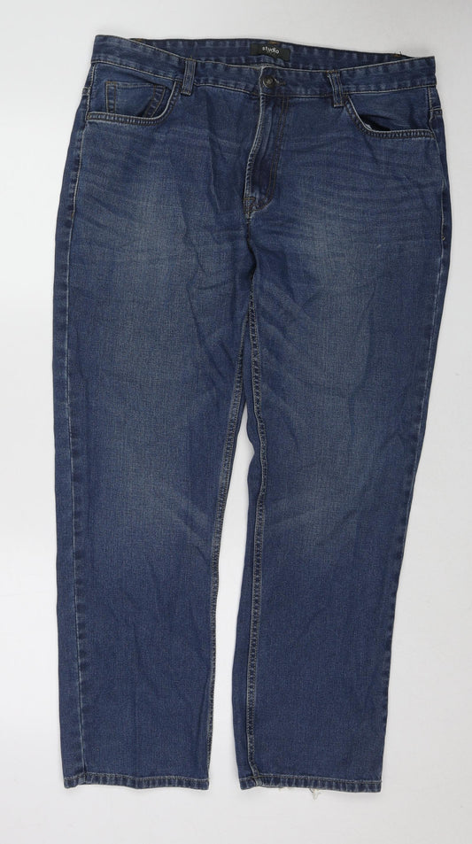 Studio Mens Blue Cotton Straight Jeans Size 36 in Regular Zip