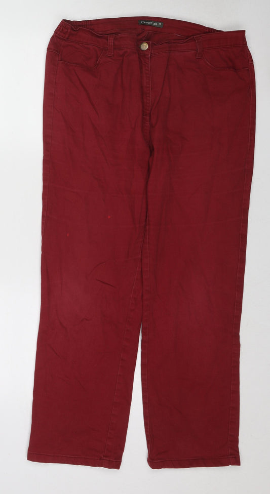 Bonmarché Womens Red Cotton Wide-Leg Jeans Size 18 Regular Zip