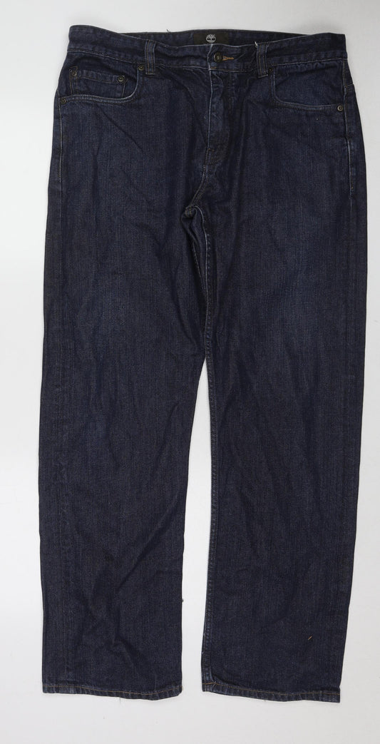 Timberland Mens Blue Cotton Wide-Leg Jeans Size 36 in Regular Zip