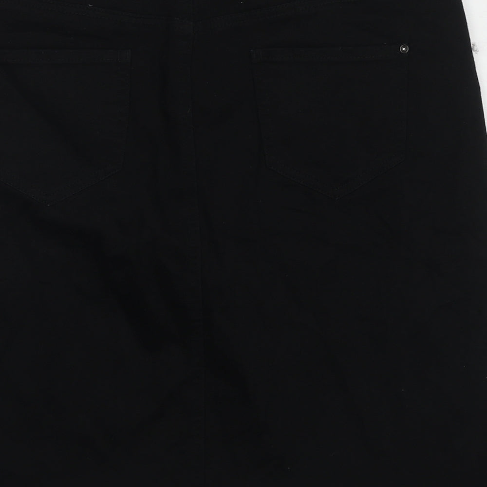 M&Co Womens Black Cotton A-Line Skirt Size 14 Zip