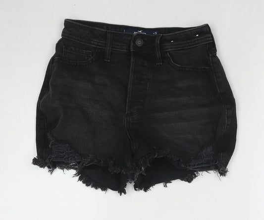 Hollister Womens Black Cotton Hot Pants Shorts Size 25 in Regular Zip