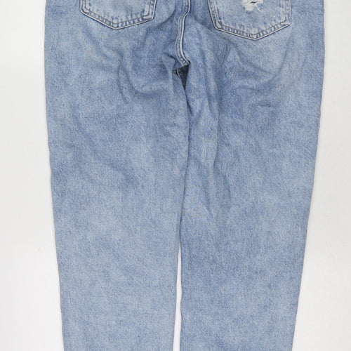 Zara Womens Blue Cotton Tapered Jeans Size 14 Regular Zip