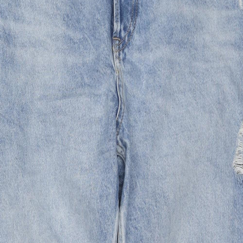 Zara Womens Blue Cotton Tapered Jeans Size 14 Regular Zip