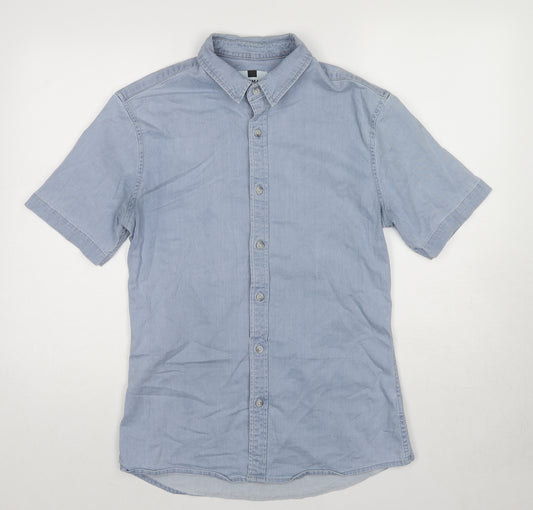 Topman Mens Blue Cotton Button-Up Size M Collared Button