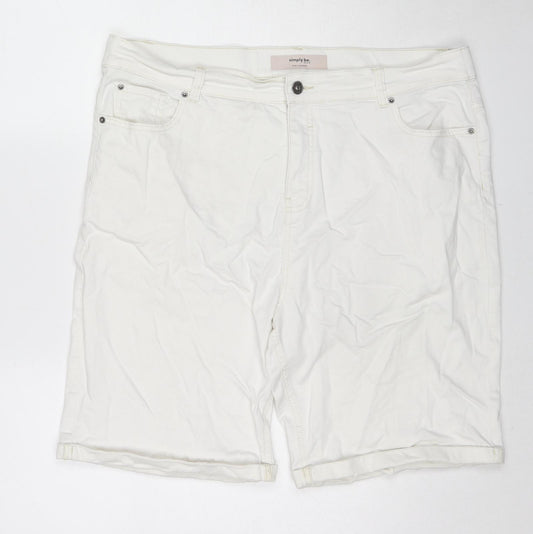 Simply Be Womens White Cotton Boyfriend Shorts Size 22 Regular Zip