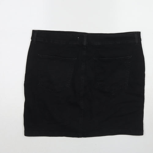 Denim & Co. Womens Black Cotton A-Line Skirt Size 20 Zip