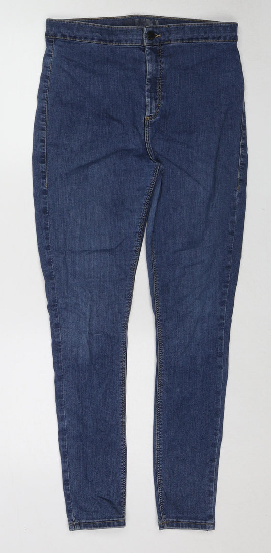 Topshop Womens Blue Cotton Skinny Jeans Size 34 in L30 in Regular Zip